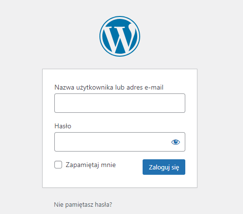 Widok panelu logowania WordPress